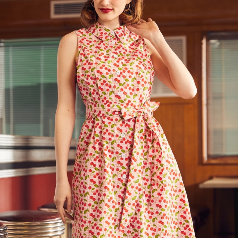 Modcloth Pink and White Sleeveless Sundress with Peter Pan Collar